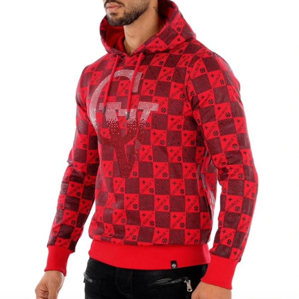 Red Black Sweater Hoodie George V Designer Brand From Paris Rhinestone